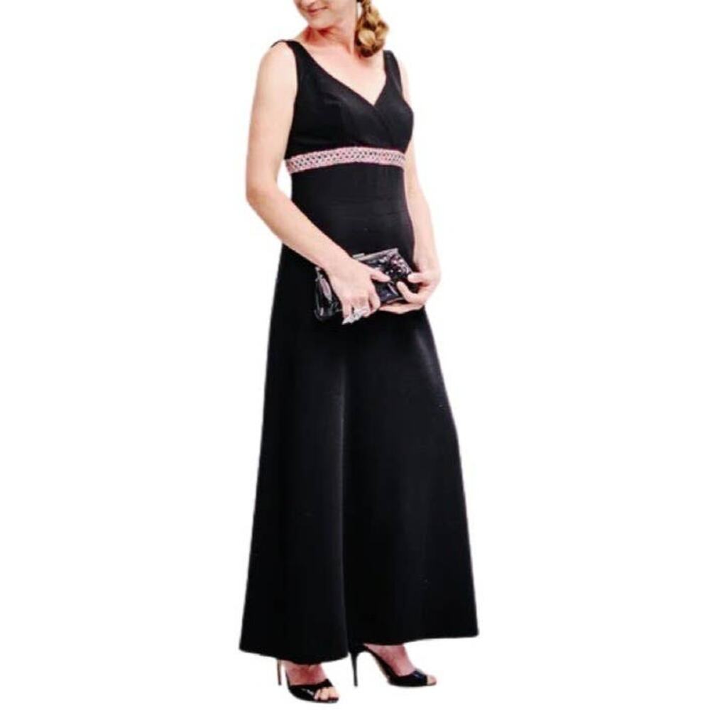 Vintage 70s Black Evening Gown Metallic Waistband HARDOB Euro 42/Med